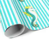 zeepaardstrepen, blauwgroen cadeaupapier (Rol Hoek)