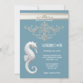 Zeepaardthema zomerstrand verjaardag blauw wit kaart (Voorkant)