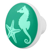 Zeepaardvis — blauwgroen- en zeepuipersgroen keramische knop (Rechts)