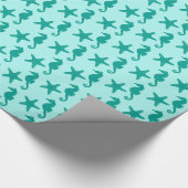 Zeepaardvis — turquoise en aqua cadeaupapier (Hoek)