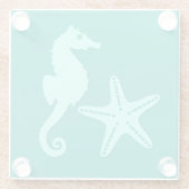 Zeepaardvis — turquoise en aqua glazen onderzetter (Achterkant)