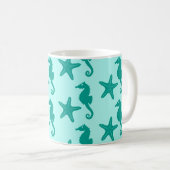 Zeepaardvis — turquoise en aqua koffiemok (Voorkant rechts)