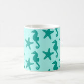 Zeepaardvis — turquoise en aqua koffiemok (Center)