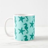 Zeepaardvis — turquoise en aqua koffiemok (Links)