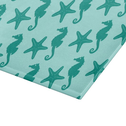 Zeepaardvis — turquoise en aqua snijplank (Hoek)