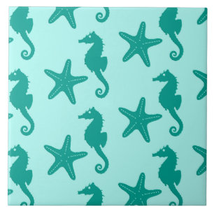 Zeepaardvis — turquoise en aqua tegeltje