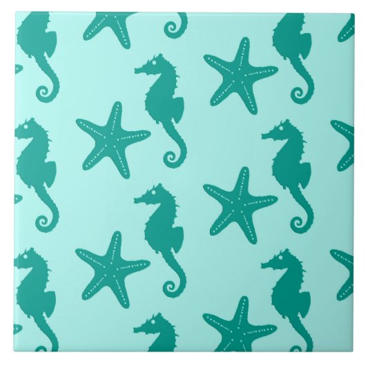 Zeepaardvis — turquoise en aqua tegeltje (Voorkant)