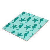 Zeepaardvis — turquoise en aqua tegeltje (Zijkant)