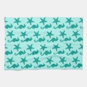 Zeepaardvis — turquoise en aqua theedoek (Horizontaal)