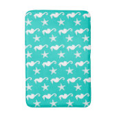 Zeepaardvis - wit op turquoise badmat (Voorkant Verticaal)