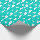 Zeepaardvis - wit op turquoise cadeaupapier (Hoek)