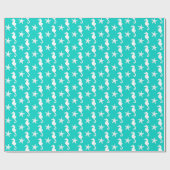 Zeepaardvis - wit op turquoise cadeaupapier (Vlak)