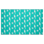 Zeepaardvis - wit op turquoise stof (Fat Quarter)