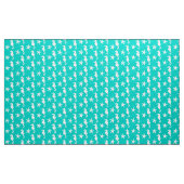 Zeepaardvis - wit op turquoise stof (Yard (91,4 cm))