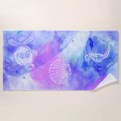 Zeepaardvis Zee Shell op Ocean Waterverf Blues Strandlaken (Voorkant)