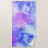 Zeepaardvis Zee Shell op Ocean Waterverf Blues Strandlaken (Voorkant)