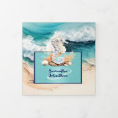 Zeepaardzand strand oceaan golven waterverf drieluik uitnodiging (Cover)