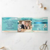 Zeepaardzand strand oceaan golven waterverf drieluik uitnodiging (Binnen)