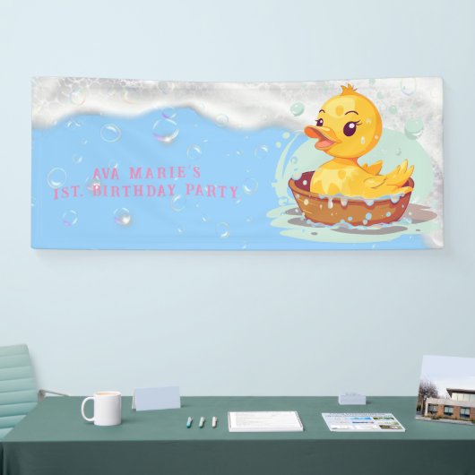 Zeepachtig Geel Rubber Eend Meisje 1e Verjaardagsf Spandoek (Beurs)