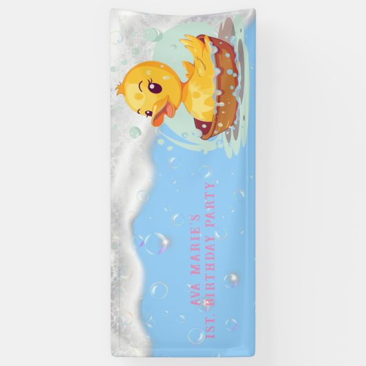 Zeepachtig Geel Rubber Eend Meisje 1e Verjaardagsf Spandoek (Verticaal)