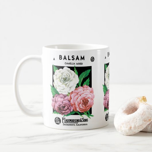  zeepakketlabel Art, Camellia Flowers Koffiemok (Met donut)