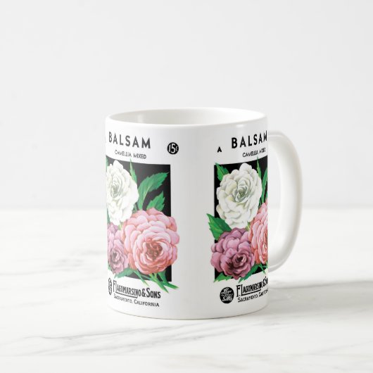  zeepakketlabel Art, Camellia Flowers Koffiemok (Voorkant rechts)