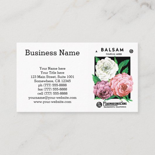  zeepakketlabel Art, Camellia Flowers Visitekaartje (Voorkant)