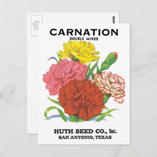  zeepakketlabel kunst, anjerbloemen briefkaart (Voorkant / Achterkant)