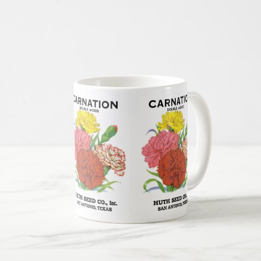 zeepakketlabel kunst, anjerbloemen koffiemok (Voorkant rechts)