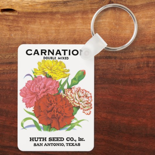 zeepakketlabel kunst, anjerbloemen sleutelhanger (Achterkant)