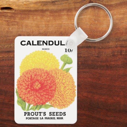  zeepakketlabel kunst, kalendula-bloemen sleutelhanger (Achterkant)