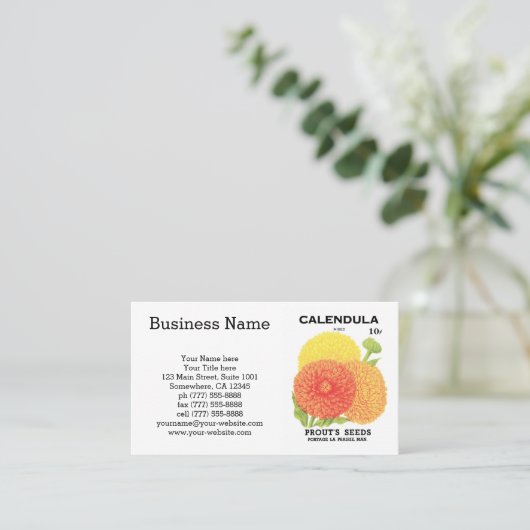  zeepakketlabel kunst, kalendula-bloemen visitekaartje (Staand voorkant)