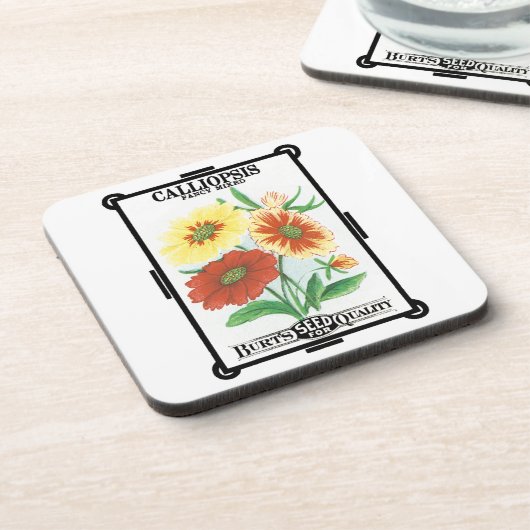  zeepakketlabel kunst, kalliopsis bloemen bier onderzetter (Linkerzijde)