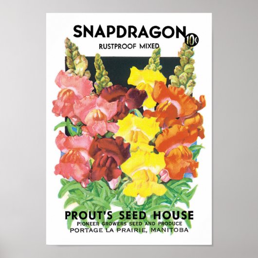  zeepakketlabel kunst, Snapdragon Flowers Poster (Voorkant)