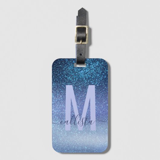 Zeepastel Blue Triple Glitter Ombre Gradient Bagagelabel (Voorkant (verticaal))