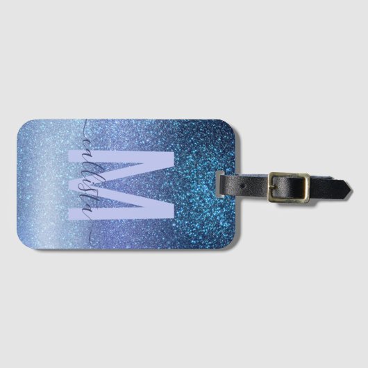 Zeepastel Blue Triple Glitter Ombre Gradient Bagagelabel (Voorkant (horizontaal))