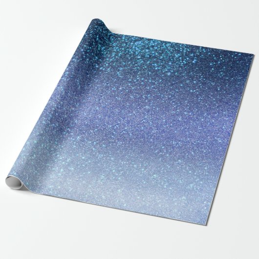 Zeepastel Blue Triple Glitter Ombre Gradient Cadeaupapier (Uitgerold)