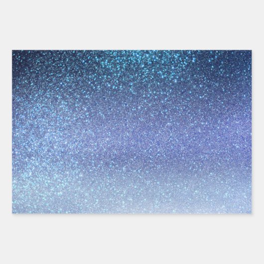Zeepastel Blue Triple Glitter Ombre Gradient Inpakpapier Vel (Voorkant 3)