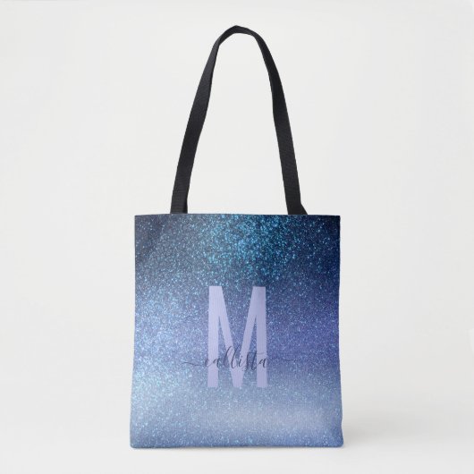 Zeepastel Blue Triple Glitter Ombre Gradient Tote Bag (Voorkant)