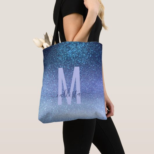 Zeepastel Blue Triple Glitter Ombre Gradient Tote Bag (Dichtbij)