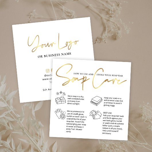 Zeepbar Onderhoudsinstructies Chique Wit & Goud Lo Vierkante Visitekaartje
