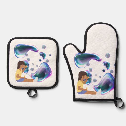 zeepbel ovenwant & pannenlap set (Voorkant)