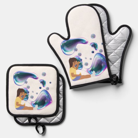 zeepbel ovenwant & pannenlap set (Voorkant / Achterkant)