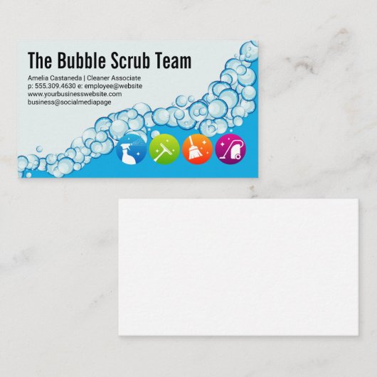 Zeepbellen | Hygiënische Schoonmaakpictogrammen  Visitekaartje (Voorkant / Achterkant)