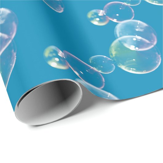 zeepbellen op blauw cadeaupapier (Rol Hoek)