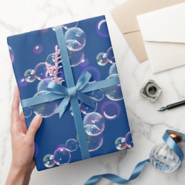 zeepbellen op blauw cadeaupapier
