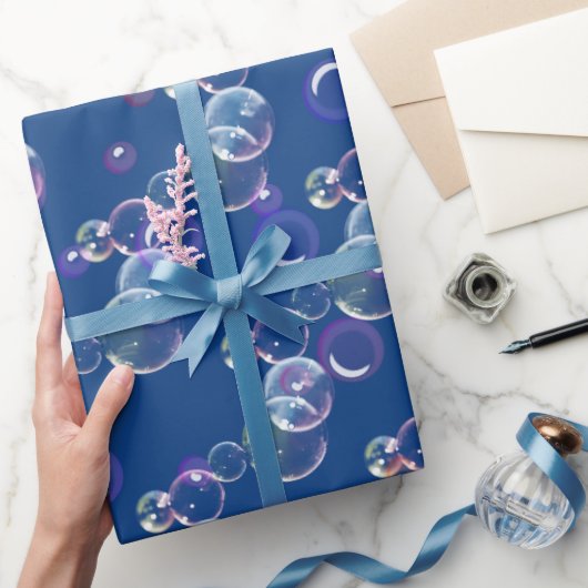 zeepbellen op blauw cadeaupapier (Geschenken)