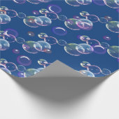 zeepbellen op blauw cadeaupapier (Hoek)