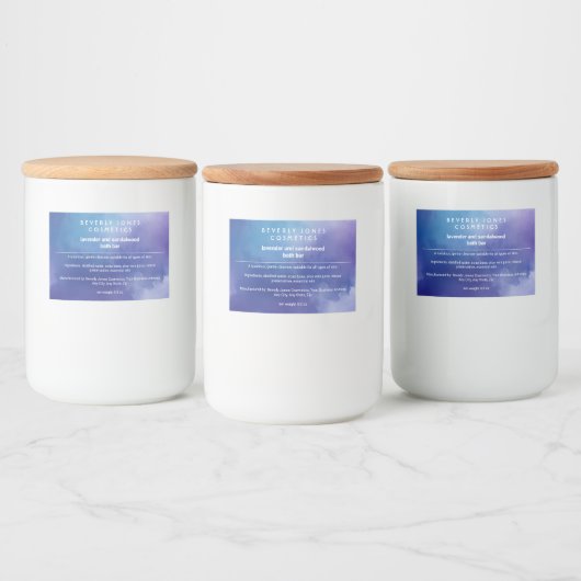 Zeepdoosje met blauwe en Paarse waterverf Voedselcontainer Etiket (Flessen)