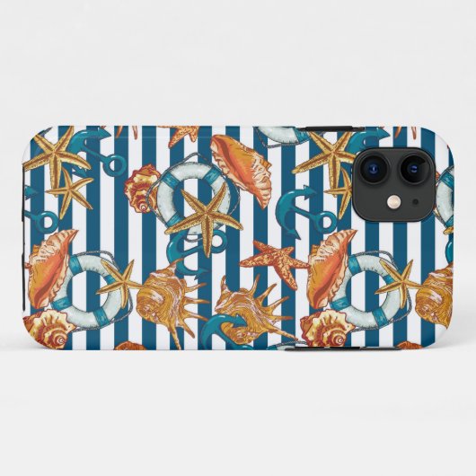 Zeeplanken en ankerpatroon Case-Mate iPhone case (Achterkant (horizontaal))